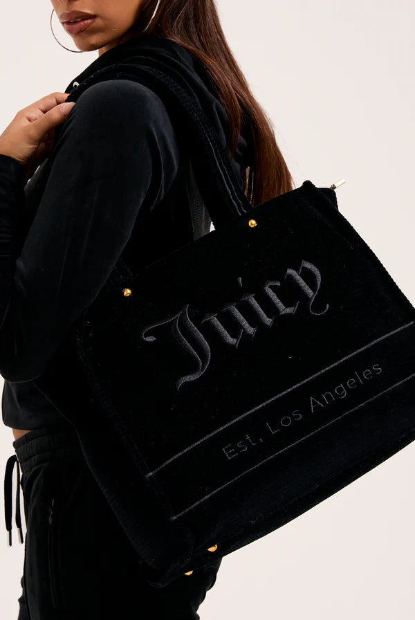 JUICY COUTURE - Borsa shopper grande iris nero in velour a coste