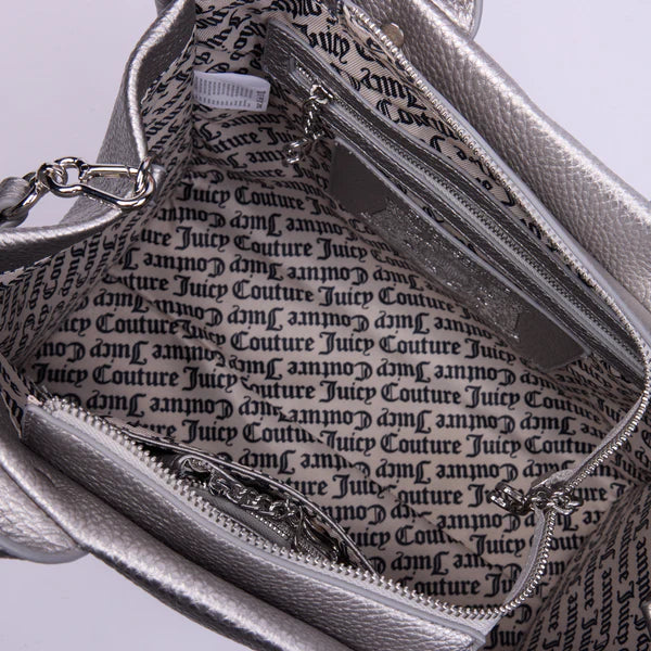 JUICY COUTURE - Borsa a mano media con tracolla iris argento in ecopelle