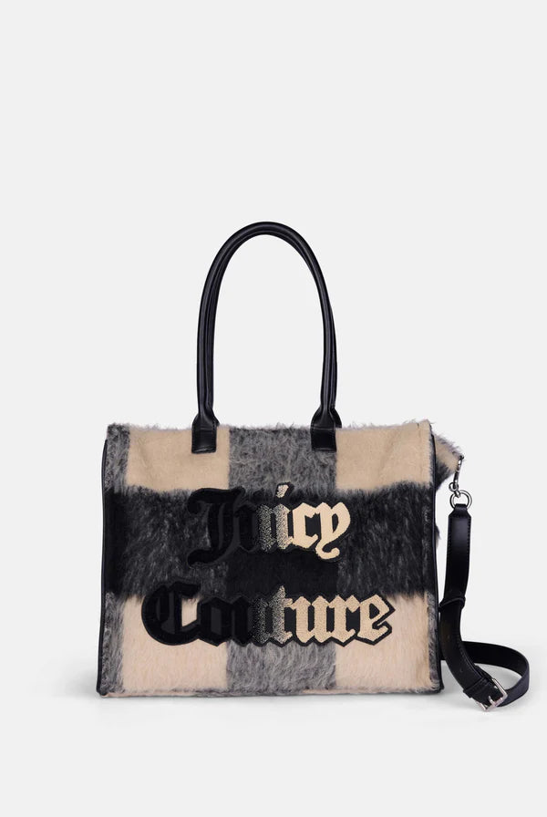JUICY COUTURE - Borsa shopper grande iris nero in ecopelle con elementi in pelliccia