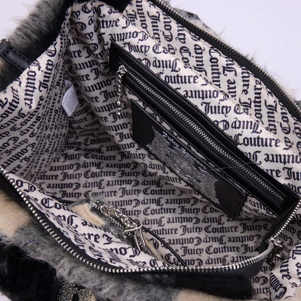 JUICY COUTURE - Borsa shopper grande iris nero in ecopelle con elementi in pelliccia