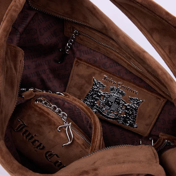 Borsa Juicy Couture - Borsa a Spalla Grande Kimberly Marrone in Velour — 3/3