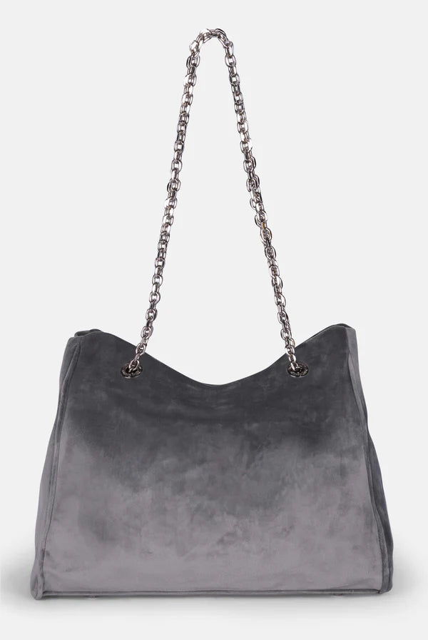 JUICY COUTURE - Borsa a mano grande con catena kimberly grigia in velour