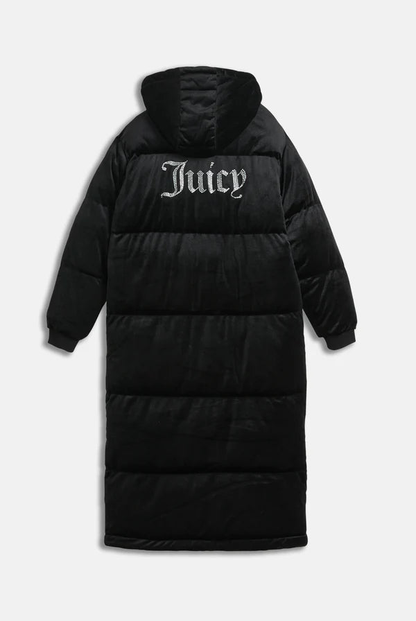Juicy Couuture - Giacca imbottita longline in velluto nero