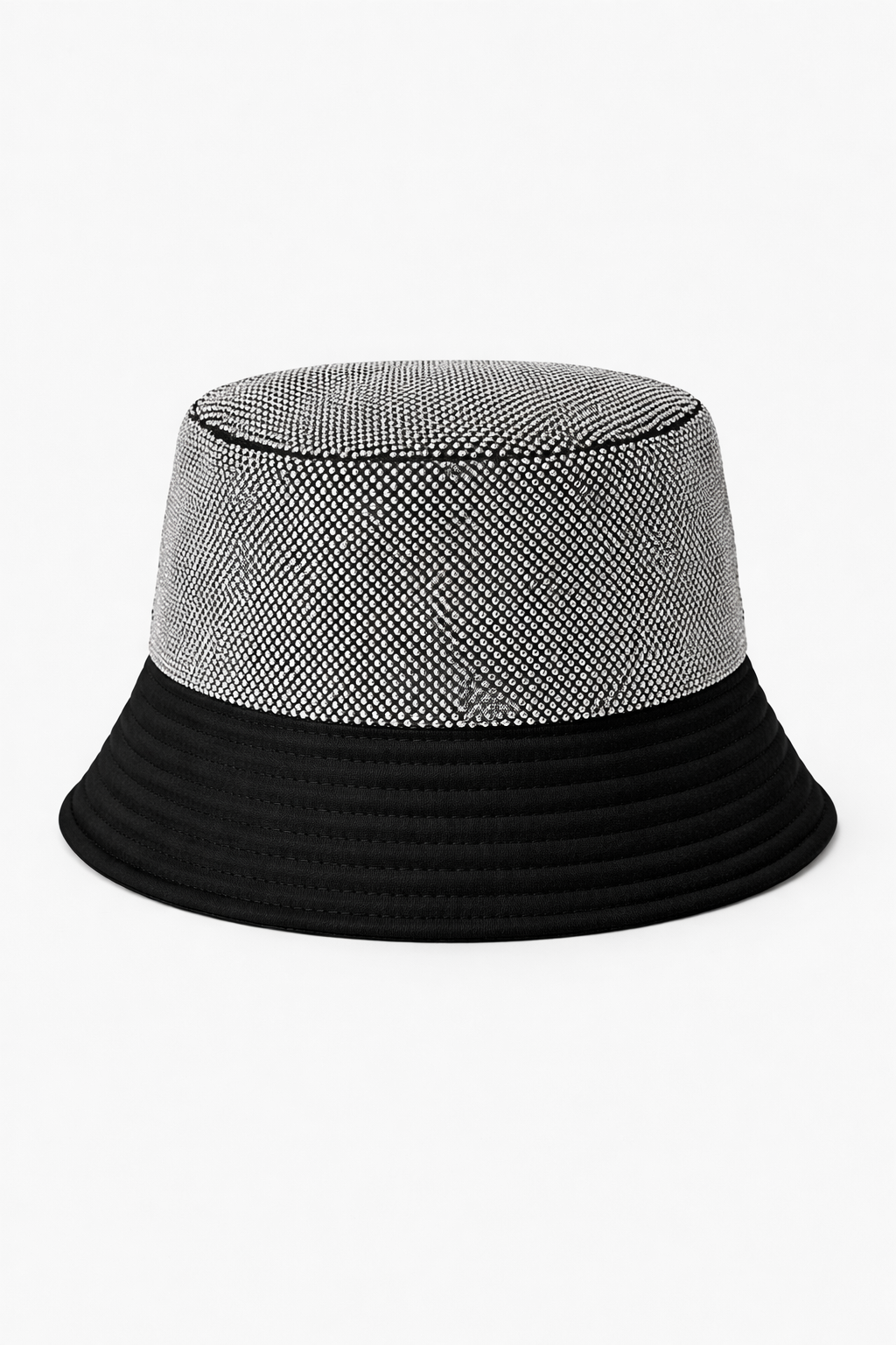Cappello Prada bucket in tessuto tecnico con cristalli – Nero/Argento