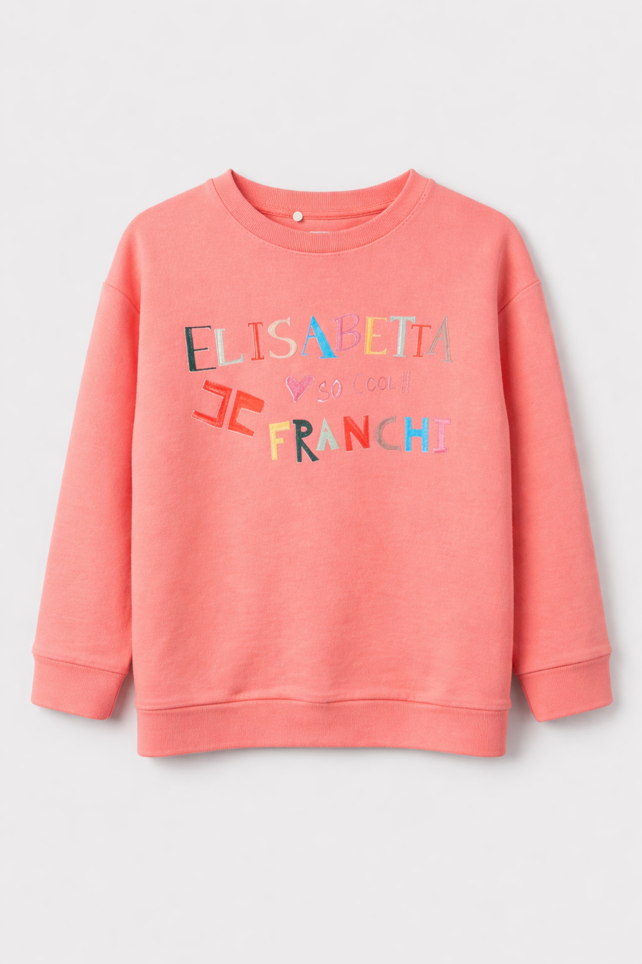Felpa Elisabetta Franchi girocollo rosa con logo multicolor — 1/2