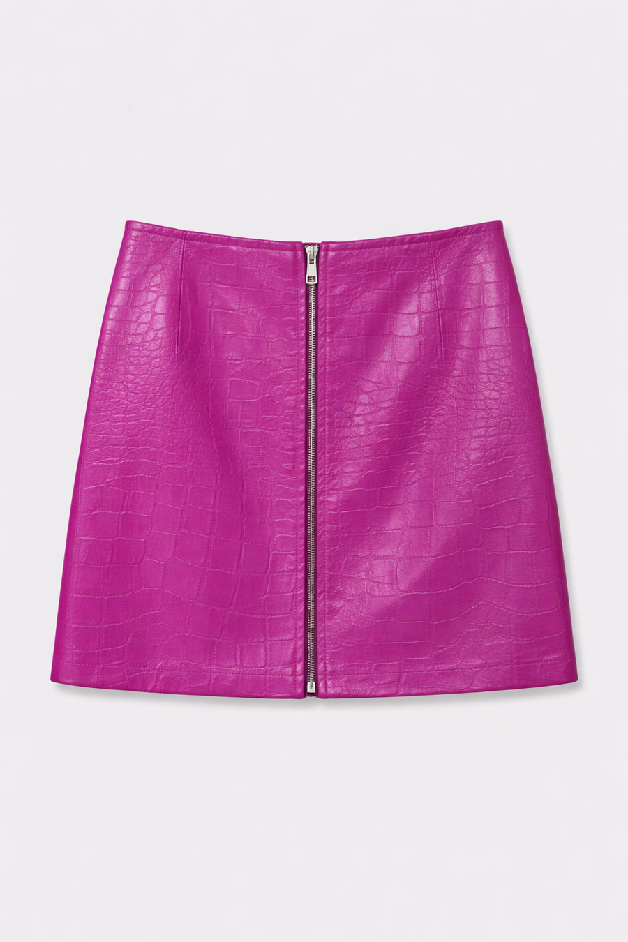 Gonna mini Pinko effetto cocco fucsia con zip frontale — 1/2