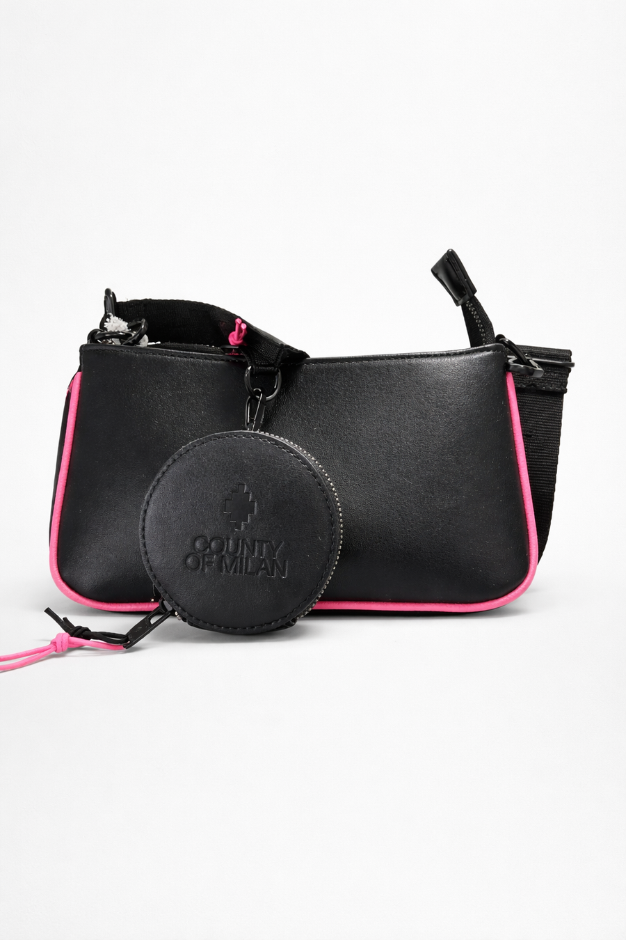 Borsa a tracolla Marcelo Burlon County of Milan nera con profili fucsia — 1/2