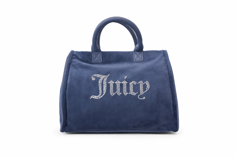 Borsa Juicy Couture in velluto blu con logo strass — 1/2