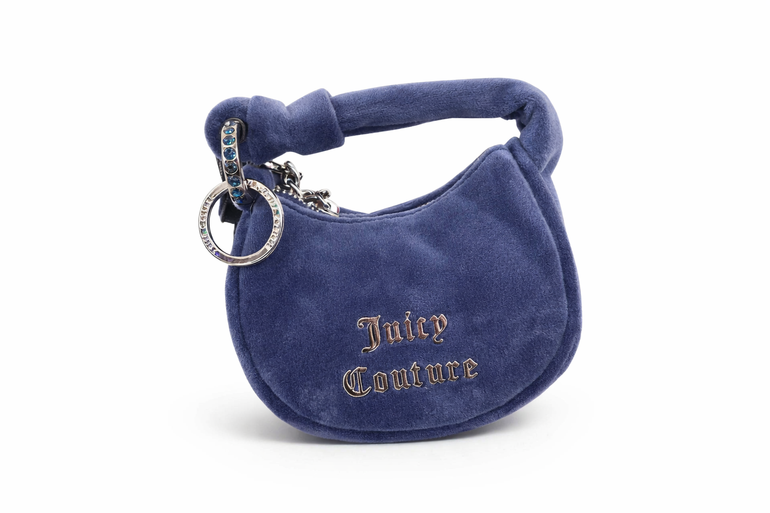 Borsa Mini Juicy Couture in velluto blu con charm gioiello