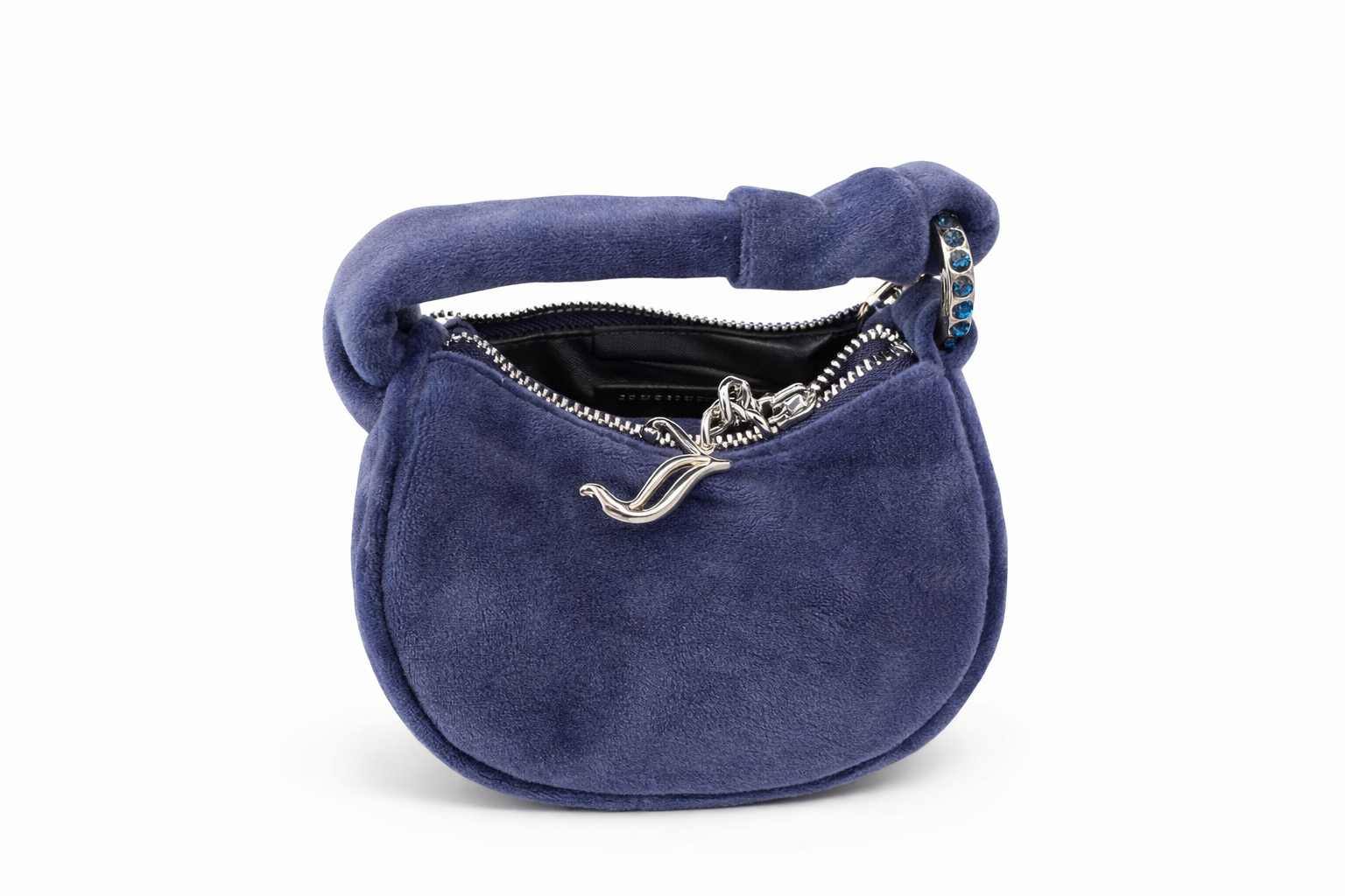 Borsa Mini Juicy Couture in velluto blu con charm gioiello