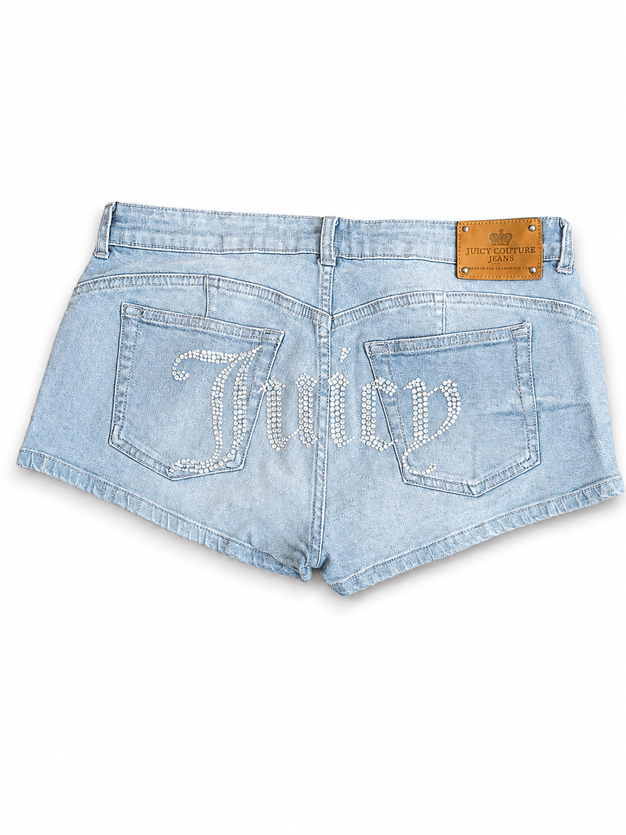 Shorts Donna Juicy Couture in Denim con Logo Strass — 3/4