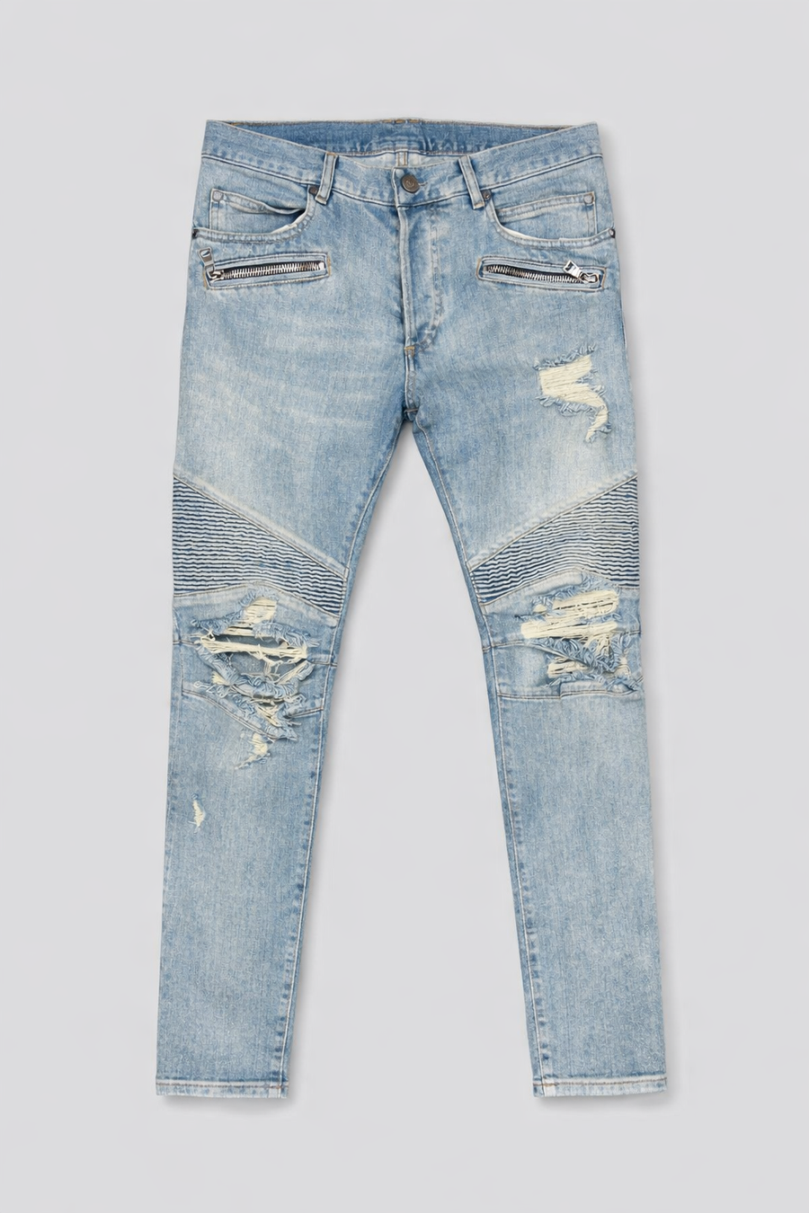 Jeans Balmain Uomo Biker Destroyed – Denim Chiaro — 1/2