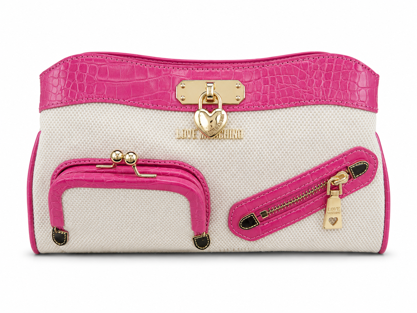 Borsa Love Moschino rosa e beige con dettagli oro