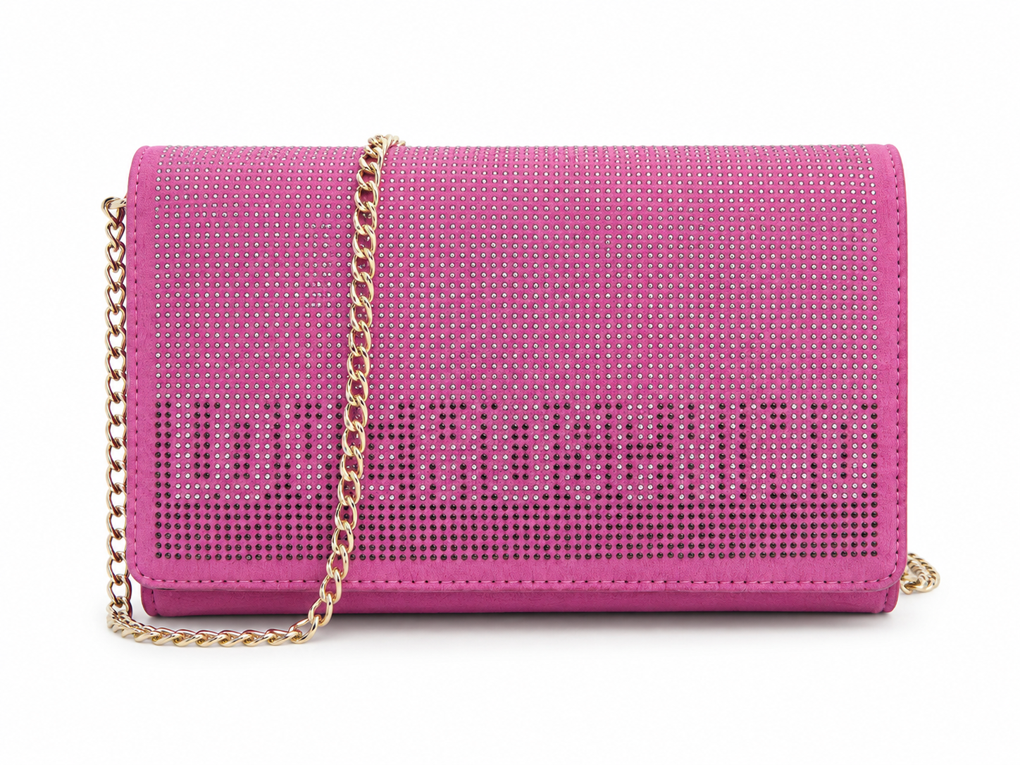 Borsa Love Moschino rosa con strass e catena dorata