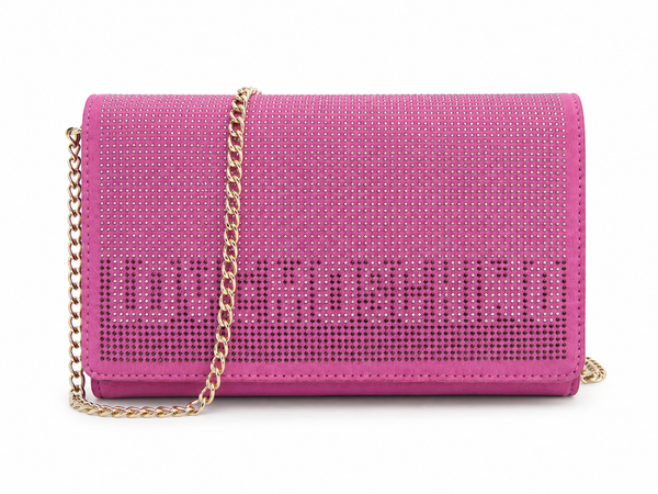 Borsa Love Moschino rosa con strass e catena dorata