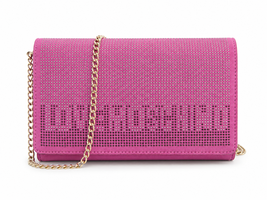 Borsa Love Moschino rosa con strass e catena dorata — 2/2