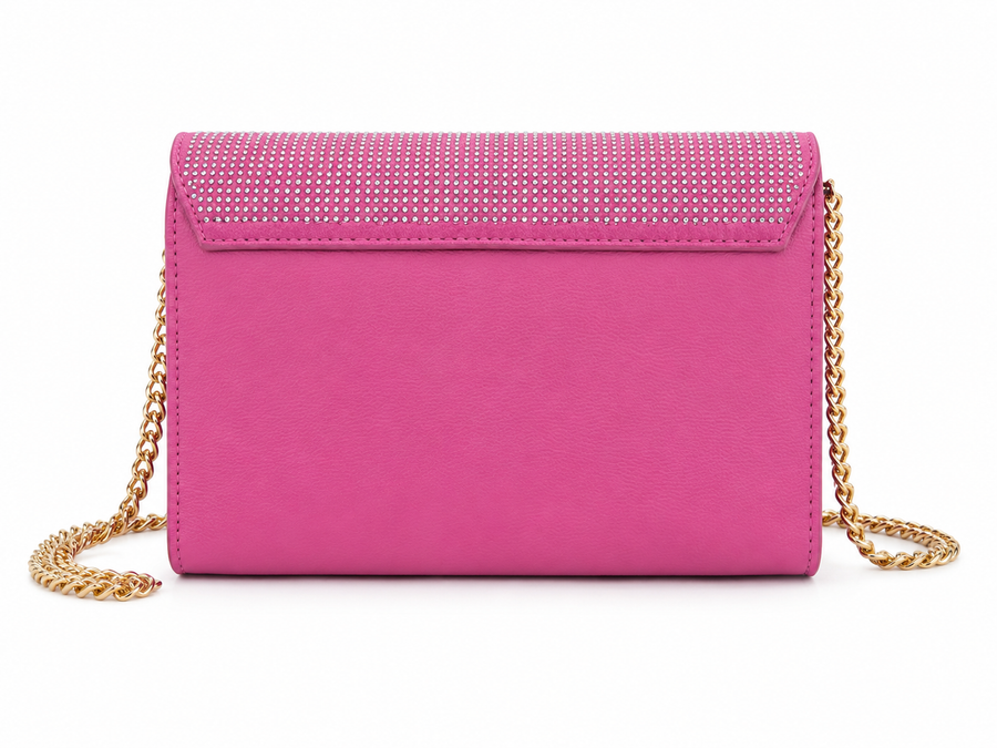 Borsa Love Moschino rosa con strass e catena dorata — 1/2