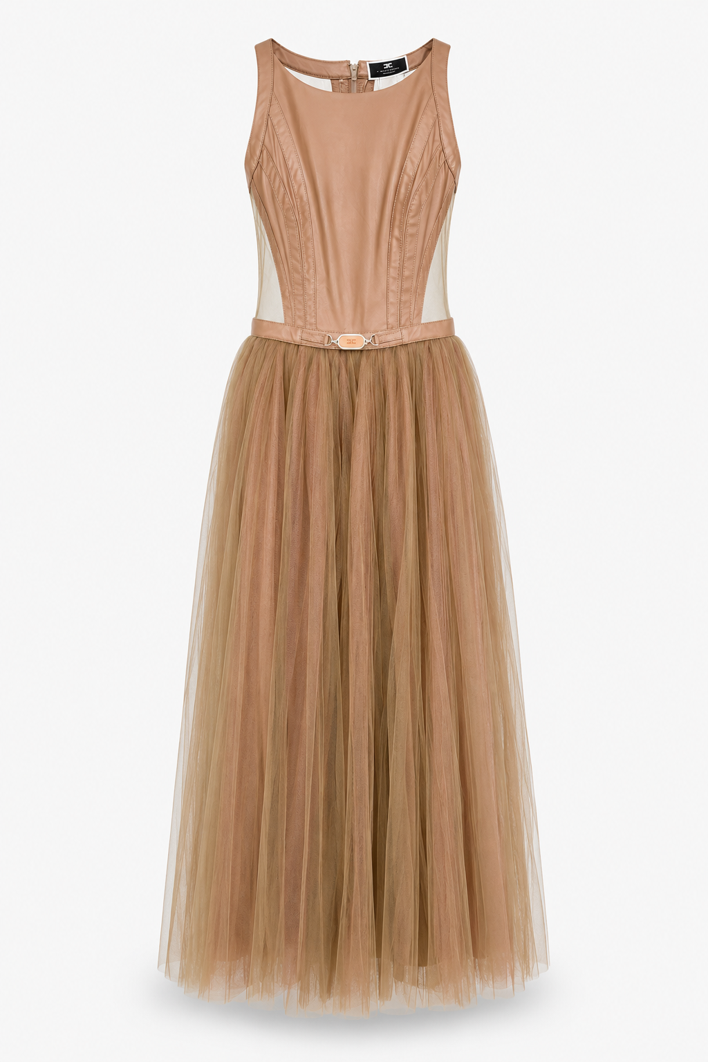 Abito Elisabetta Franchi lungo in tulle beige