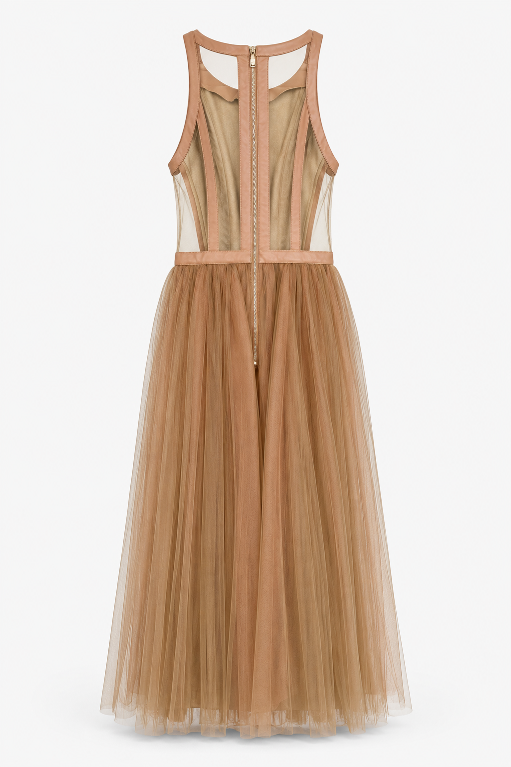 Abito Elisabetta Franchi lungo in tulle beige