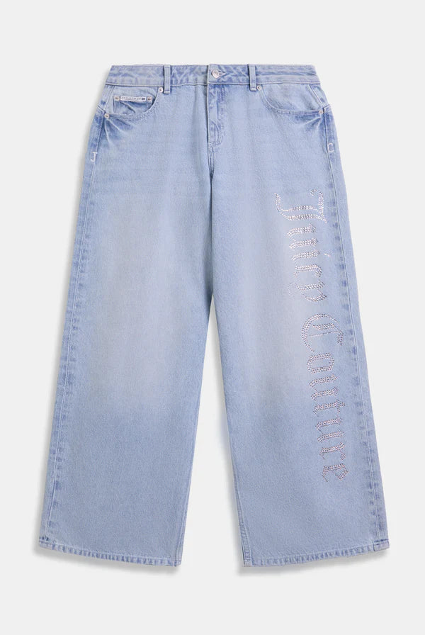 Jeans Wide Leg Juicy Couture con Logo Strass – Lavaggio Chiaro