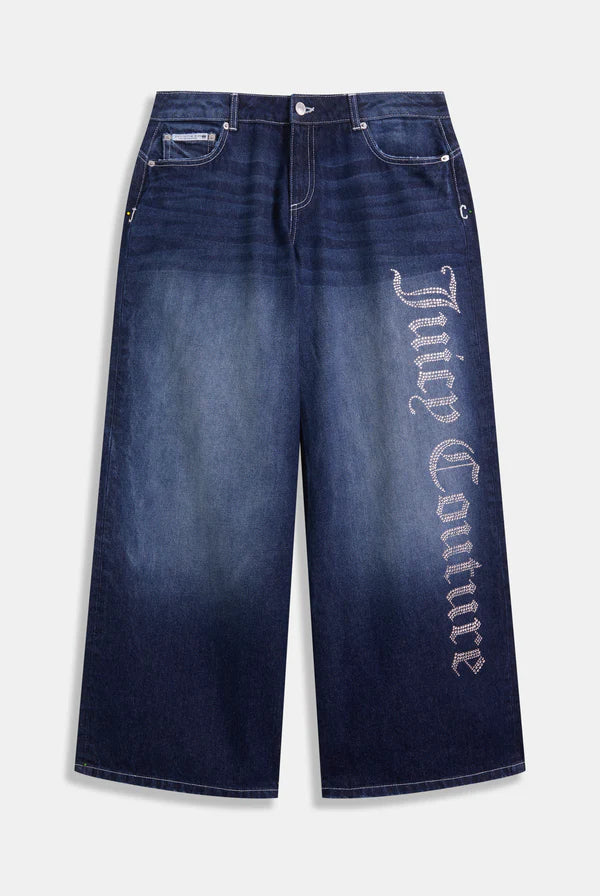 Jeans Wide Leg con Logo Strass Juicy Couture – Denim Mid Wash