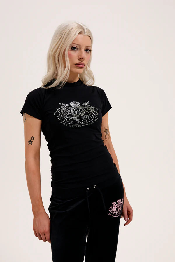 T-shirt Juicy Couture - Black Dog Crest Diamante Tshirt