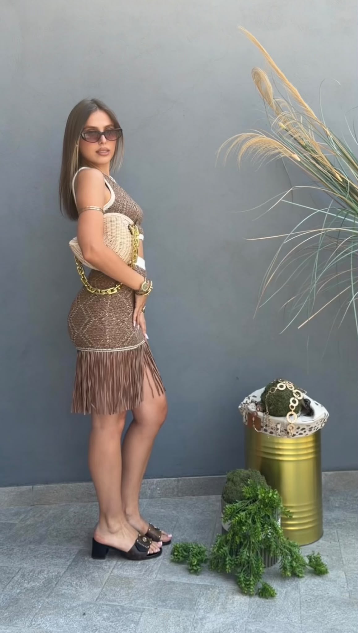 Completo Elisabetta Franchi con Top Crop e Gonna Mini con Frange