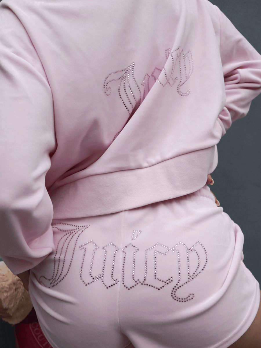 Tuta Juicy Couture Rosa – Set Felpa con Zip e Pantaloncino Rosa con Logo Strass — 6/6