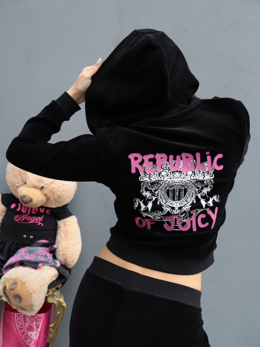 Tuta Juicy Couture Donna in Velluto Nero con Logo Rosa – Completo Sporty Chic — 6/8