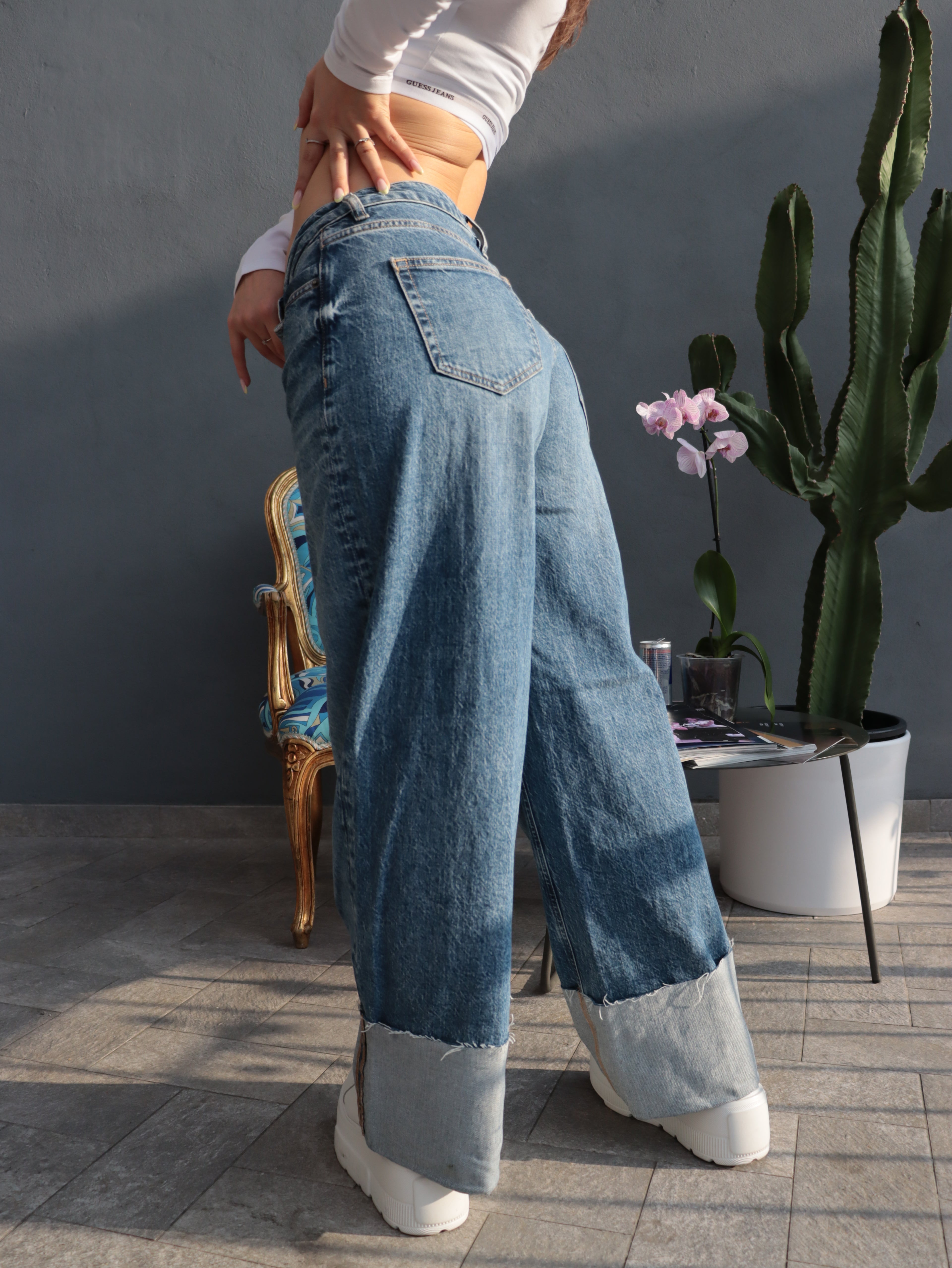 Jeans 2 Guess Jeans - Wide Leg con Risvolto – Denim Chiaro