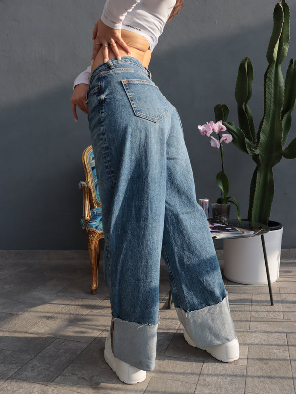 Jeans 2 Guess Jeans - Wide Leg con Risvolto – Denim Chiaro