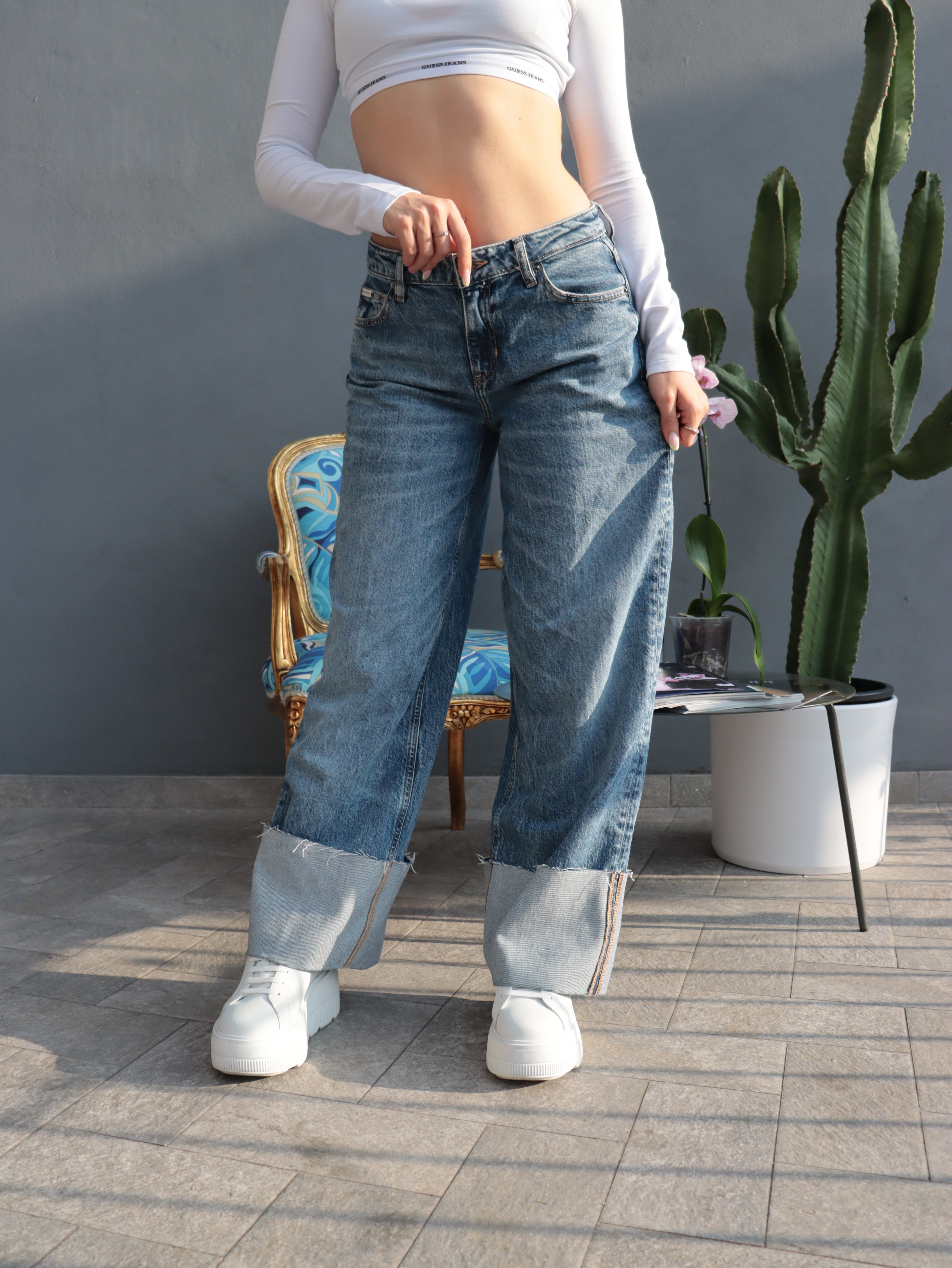 Jeans 2 Guess Jeans - Wide Leg con Risvolto – Denim Chiaro