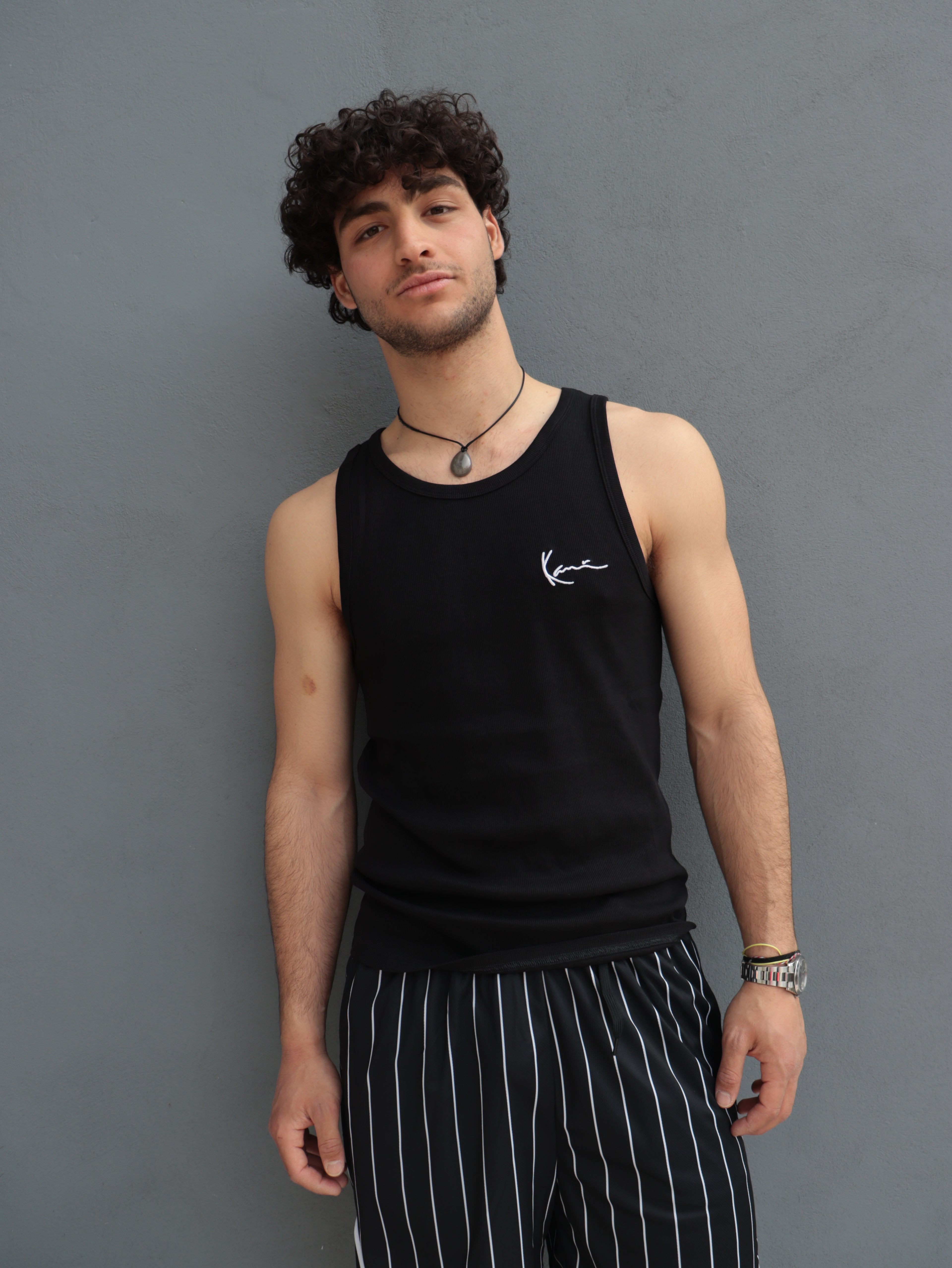 Canotta Uomo Karl Kani Nera a Costine con Logo Ricamato
