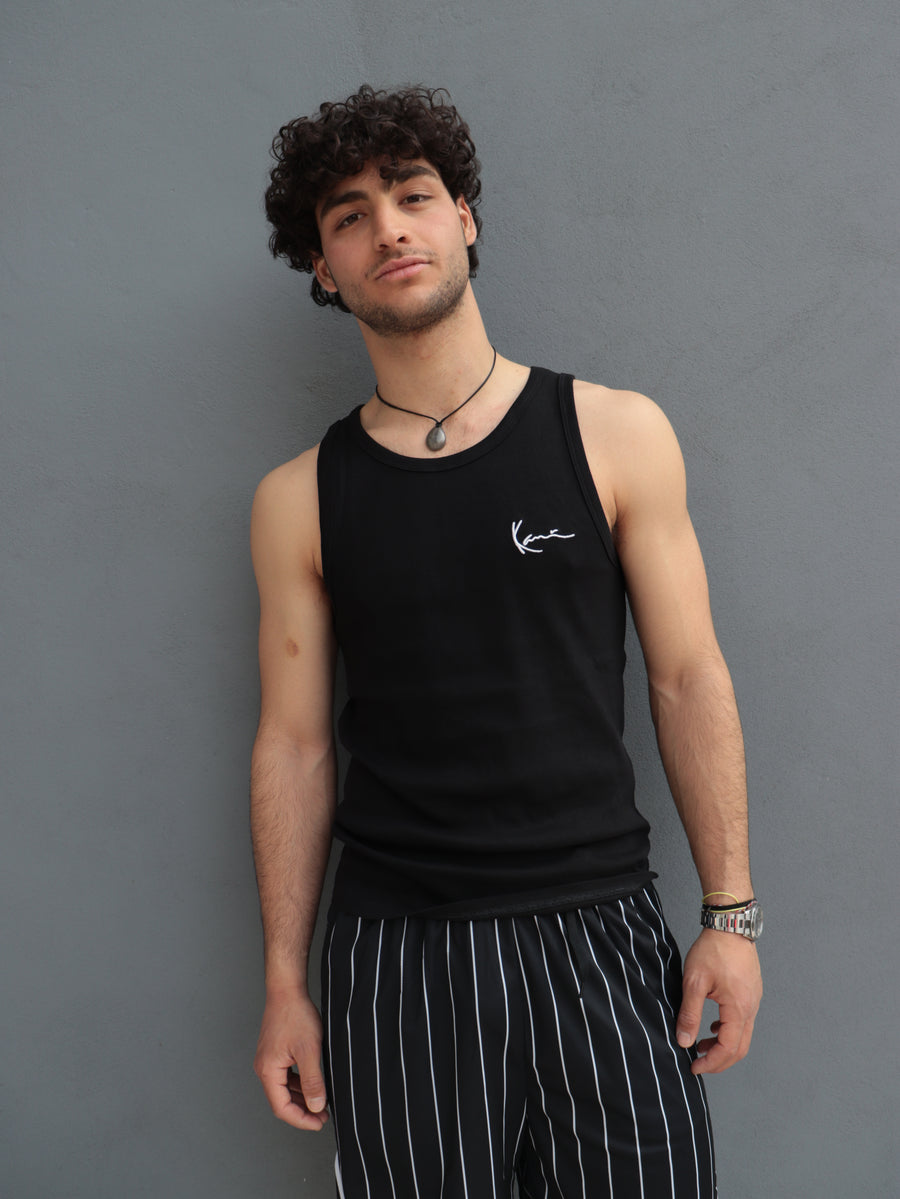 Canotta Uomo Karl Kani Nera a Costine con Logo Ricamato