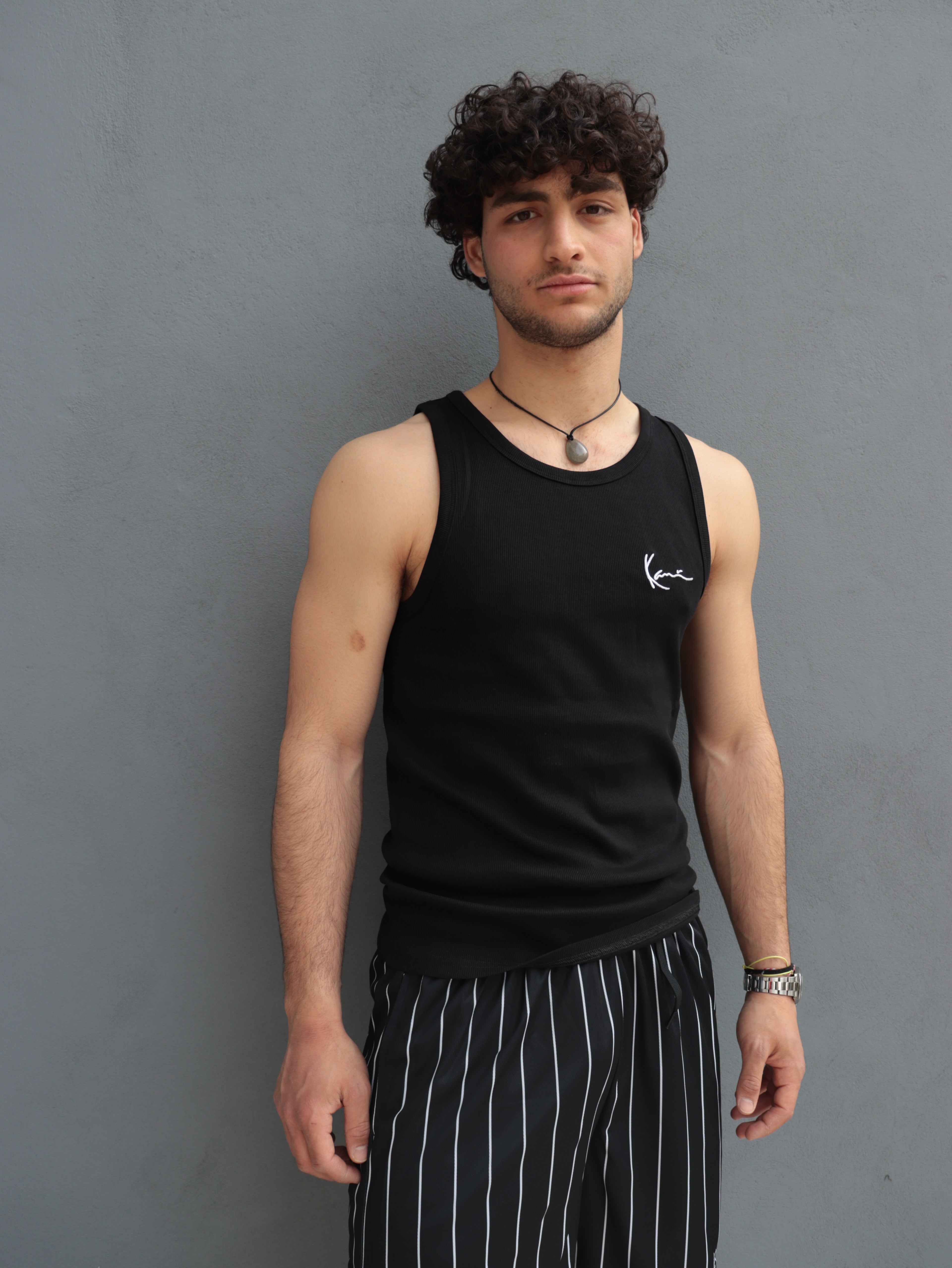 Canotta Uomo Karl Kani Nera a Costine con Logo Ricamato