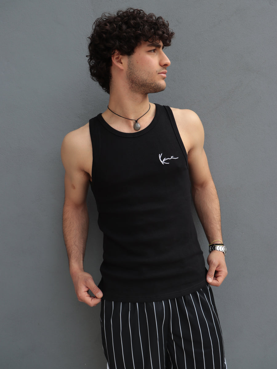 Canotta Uomo Karl Kani Nera a Costine con Logo Ricamato — 2/5