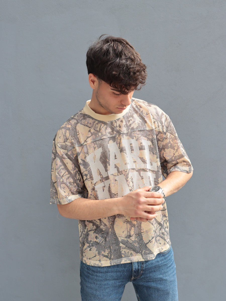 T-shirt Karl Kani uomo camouflage in mesh – stile streetwear oversize — 3/4