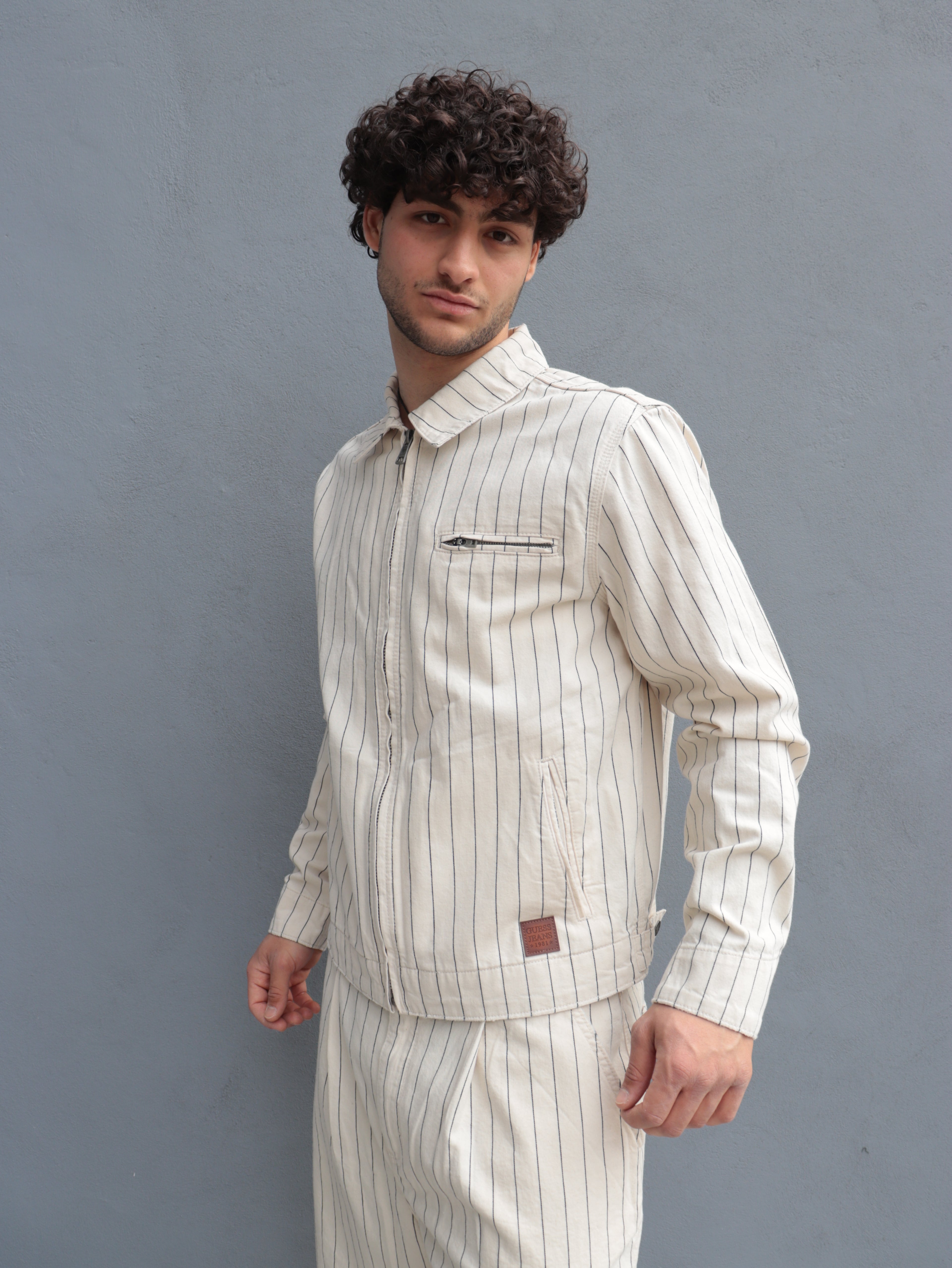 Giacca Guess Jeans uomo a righe in cotone