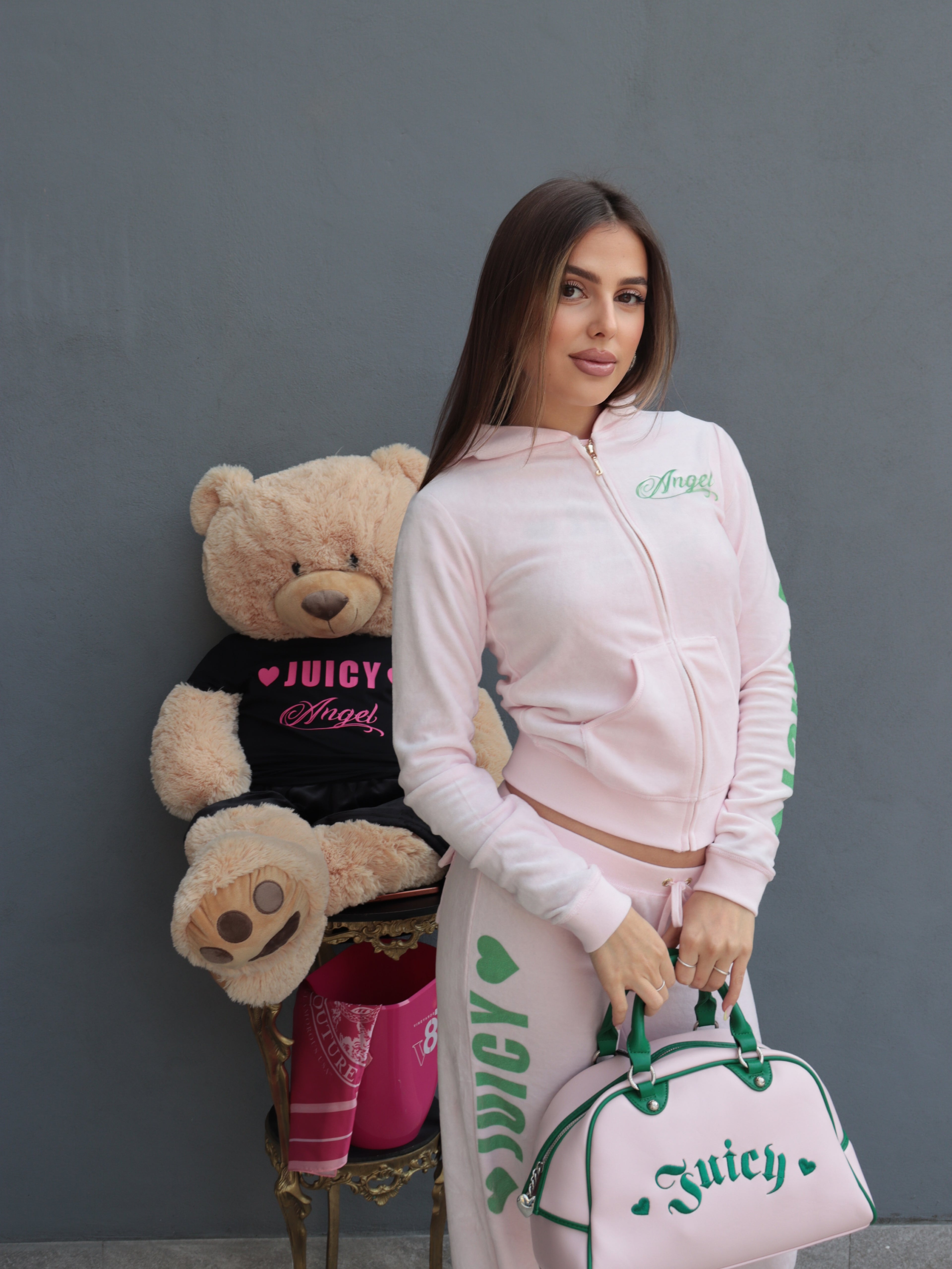 Tuta Donna Juicy Couture Rosa con Logo – Set Felpa con Cappuccio e Pantaloni