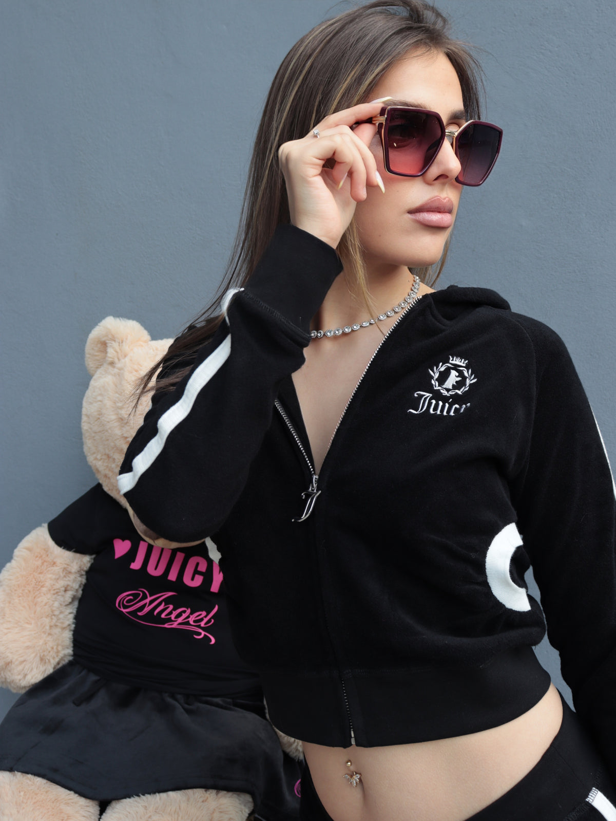 Tuta Donna Juicy Couture Appliqué Terry – Felpa Crop con Zip e Pantalone Logo