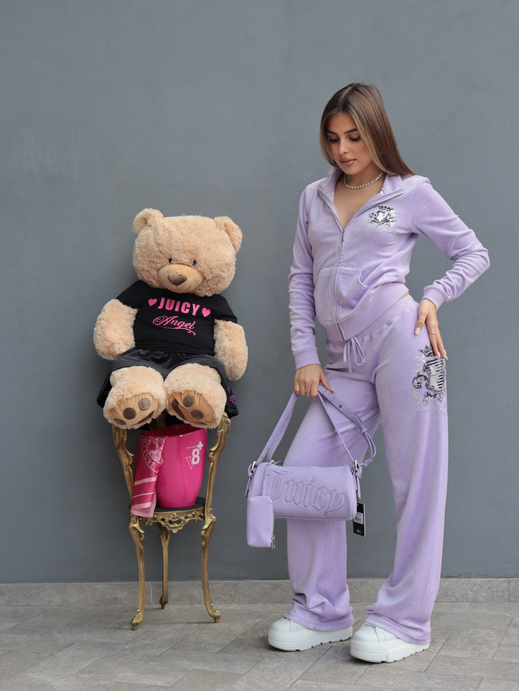 Tuta Juicy Couture Donna in Velluto Lilla con Logo Ricamato