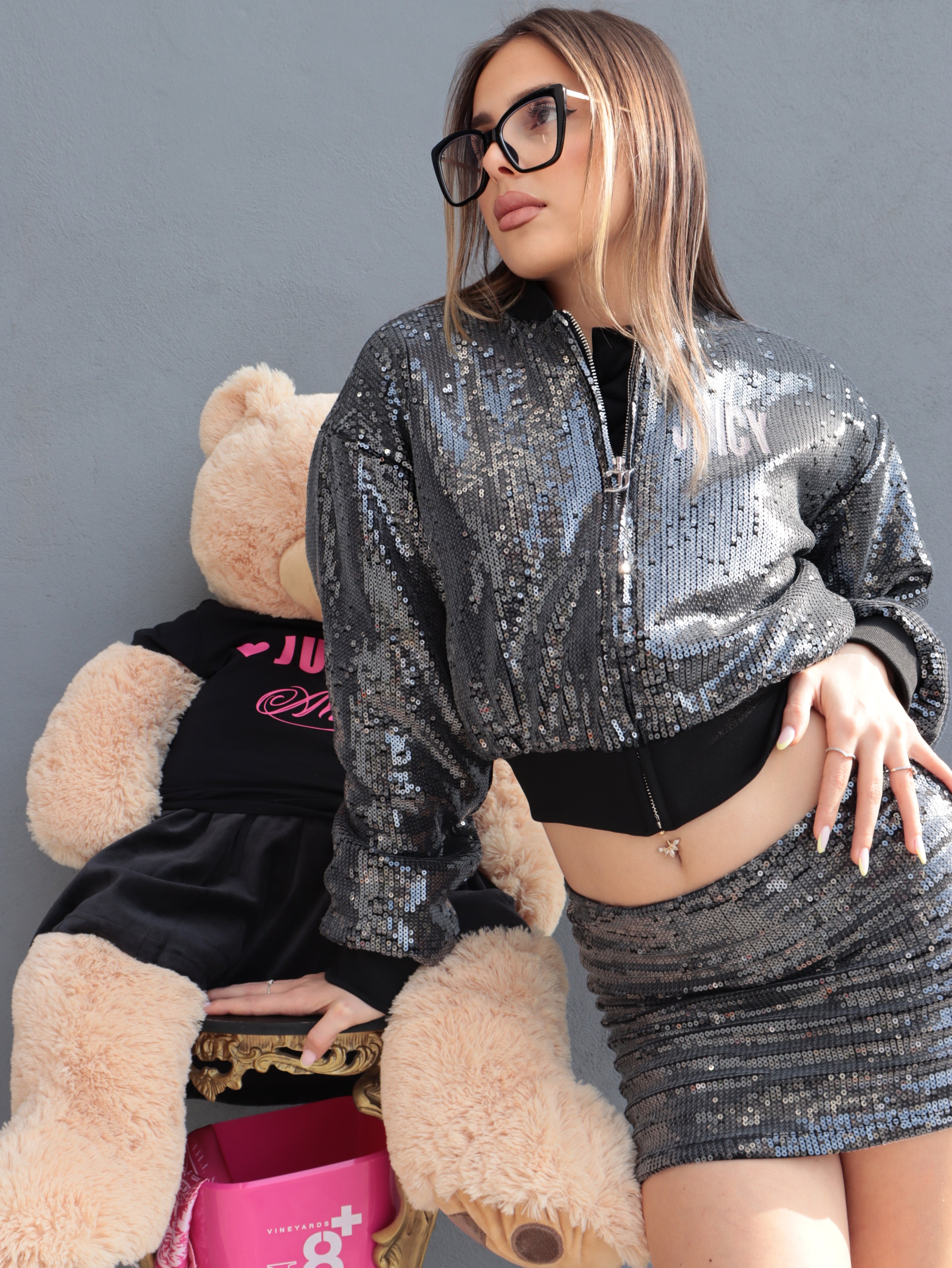 Juicy Couture Set Bomber + Gonna Paillettes “Choose Juicy”