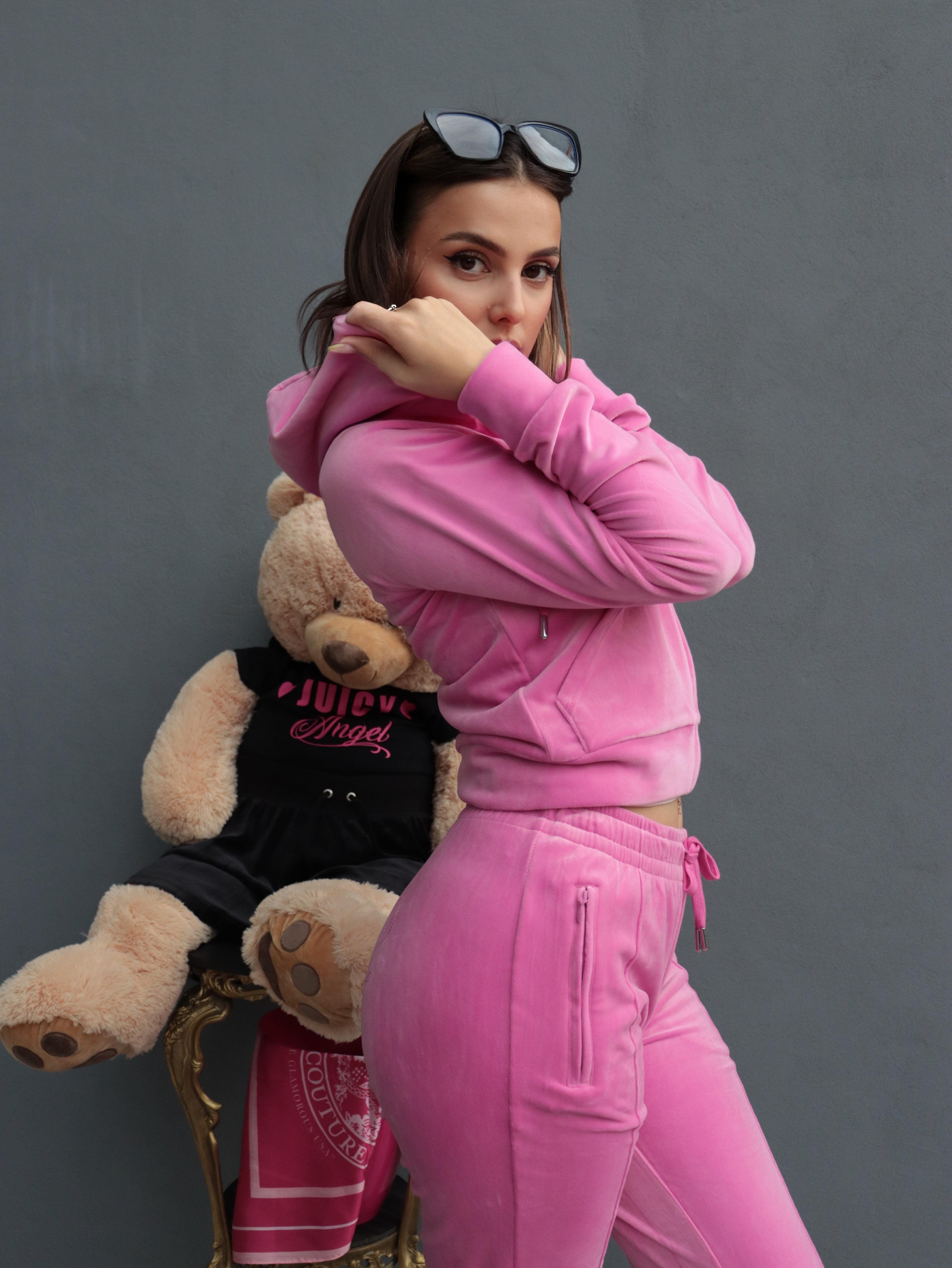 Tuta Juicy Couture Donna in Velluto Rosa con Strass