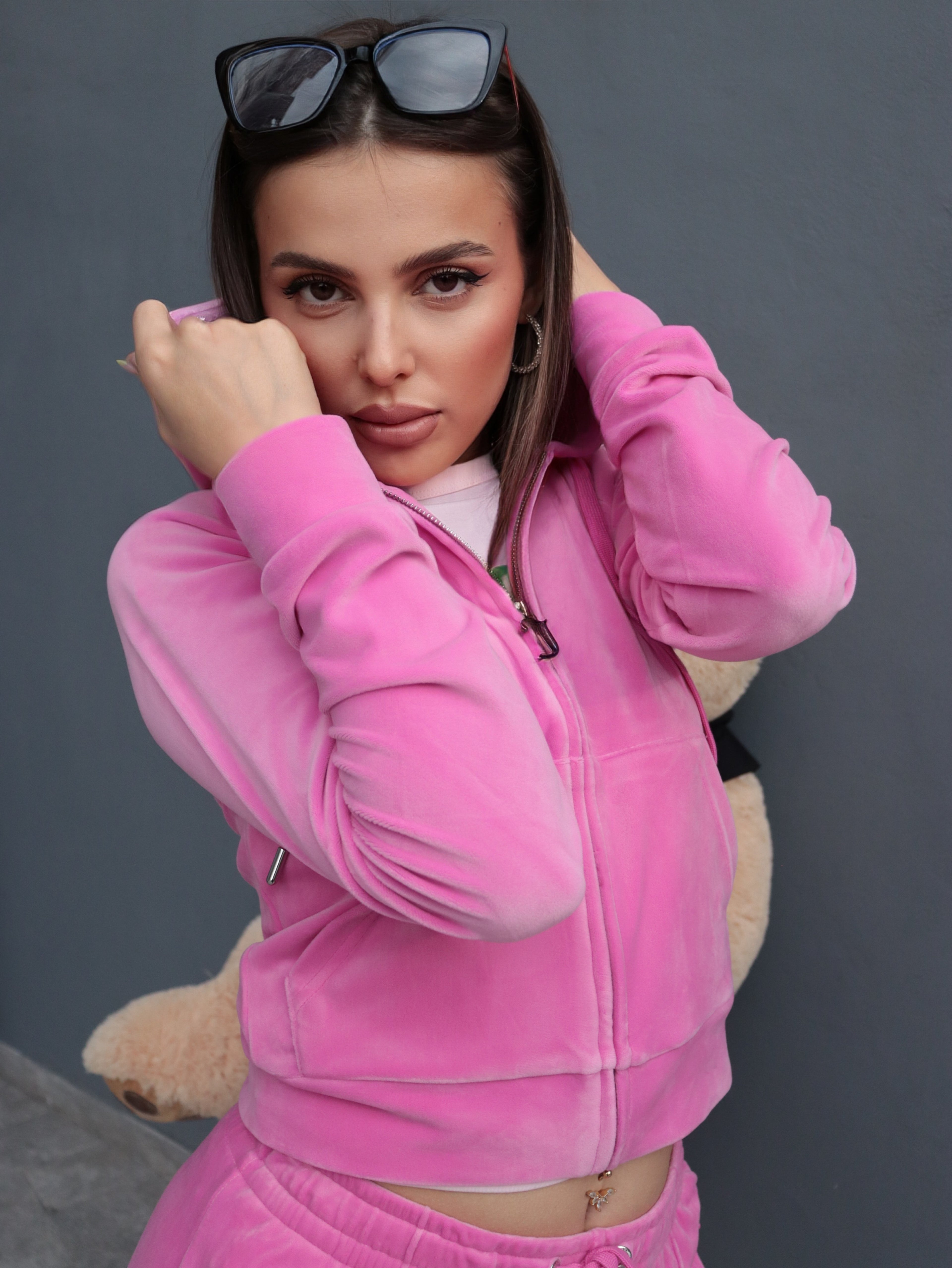 Tuta Juicy Couture Donna in Velluto Rosa con Strass
