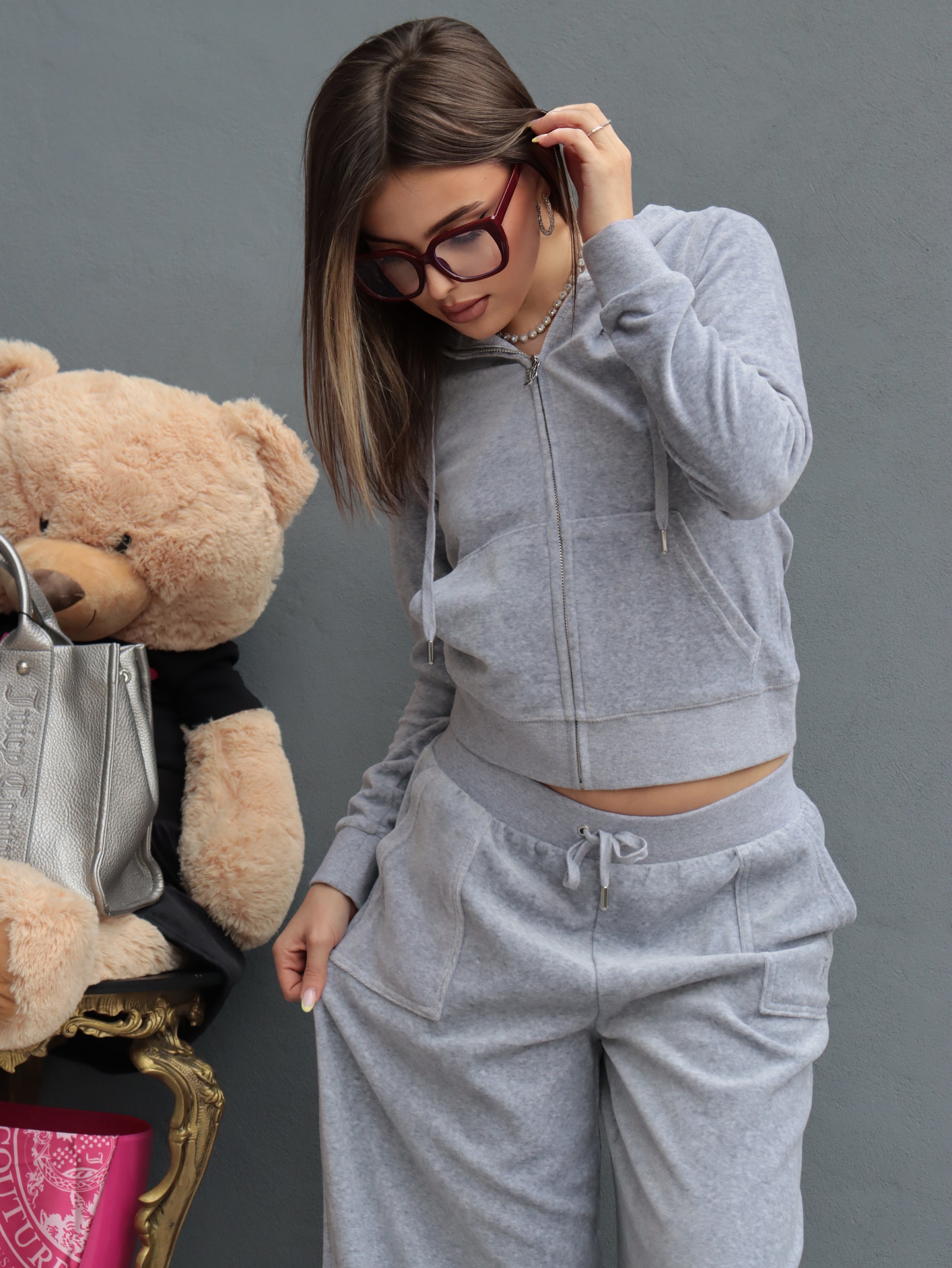 Tuta Juicy Couture Donna in Ciniglia Grigio – Set Felpa Zip e Pantalone Palazzo