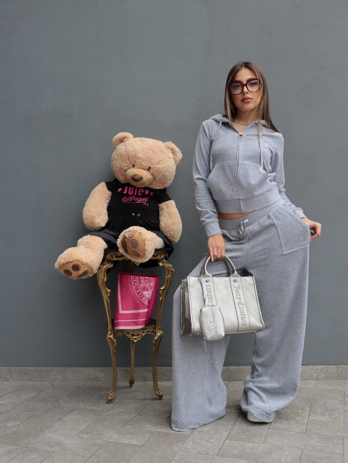 Tuta Juicy Couture Donna in Ciniglia Grigio – Set Felpa Zip e Pantalone Palazzo