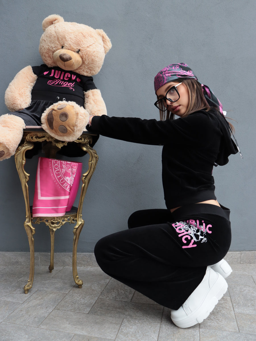 Tuta Juicy Couture Donna in Velluto Nero con Logo Rosa – Completo Sporty Chic — 3/8