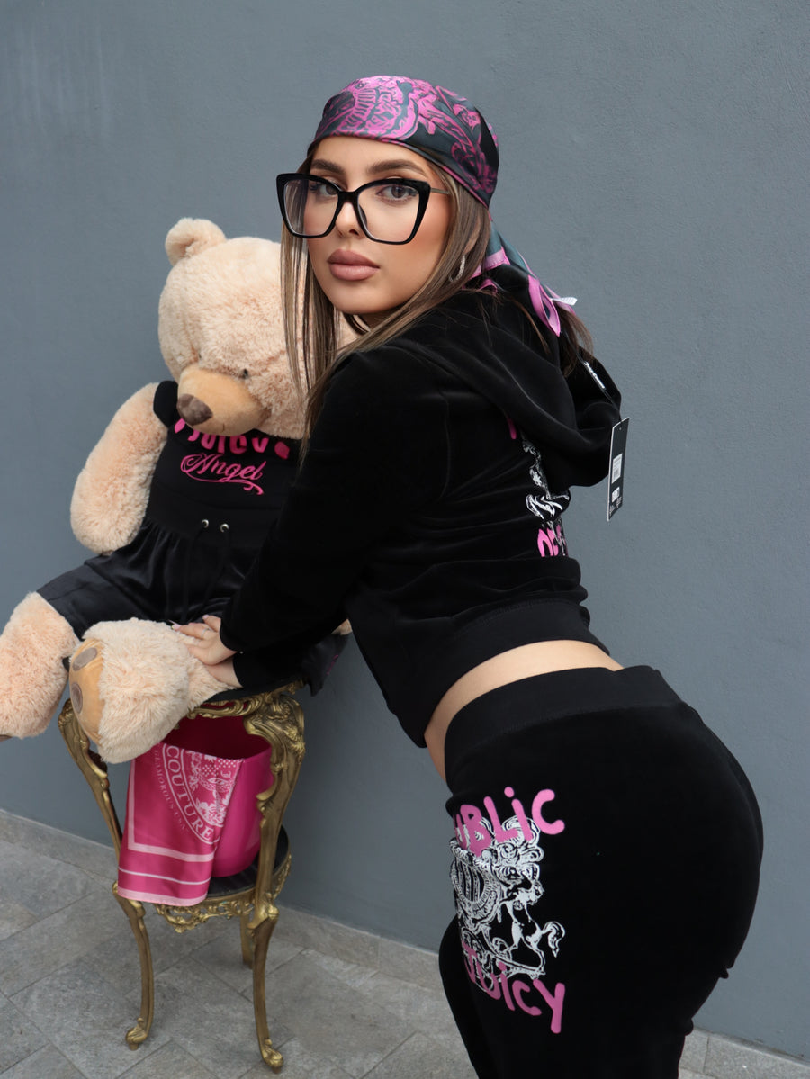 Tuta Juicy Couture Donna in Velluto Nero con Logo Rosa – Completo Sporty Chic — 5/8
