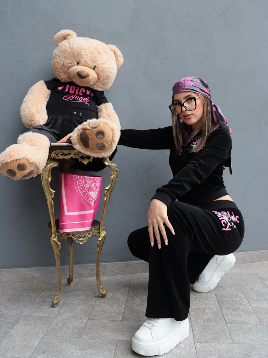 Tuta Juicy Couture Donna in Velluto Nero con Logo Rosa – Completo Sporty Chic — 4/8