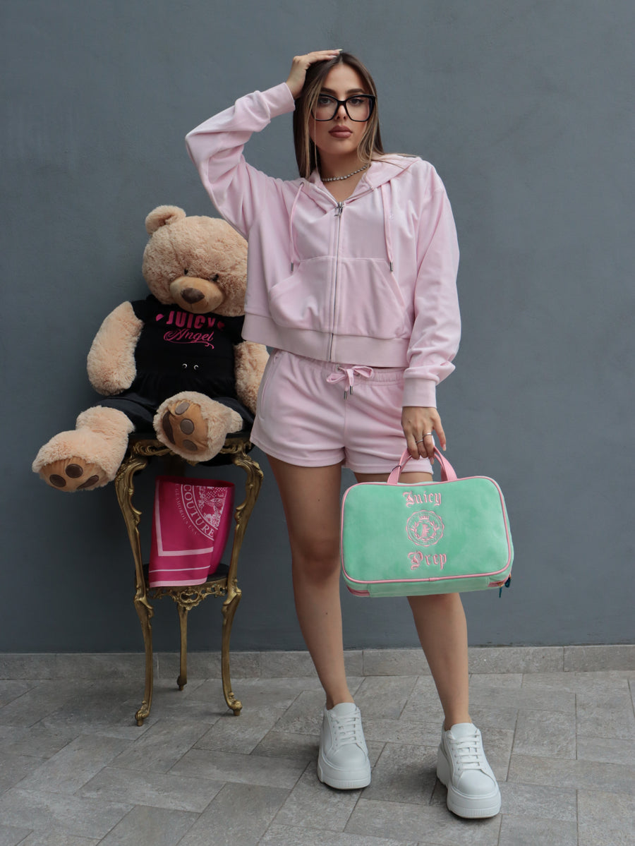 Tuta Juicy Couture Rosa – Set Felpa con Zip e Pantaloncino Rosa con Logo Strass — 5/6